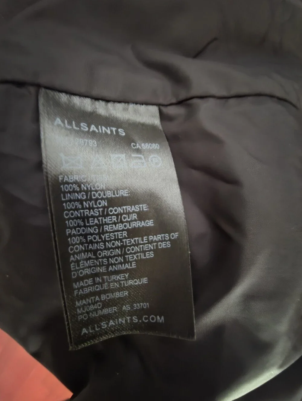 Men's AlI Saints Army Green Black MANTA Leather sleeves Bomber Jacket XL NWOT